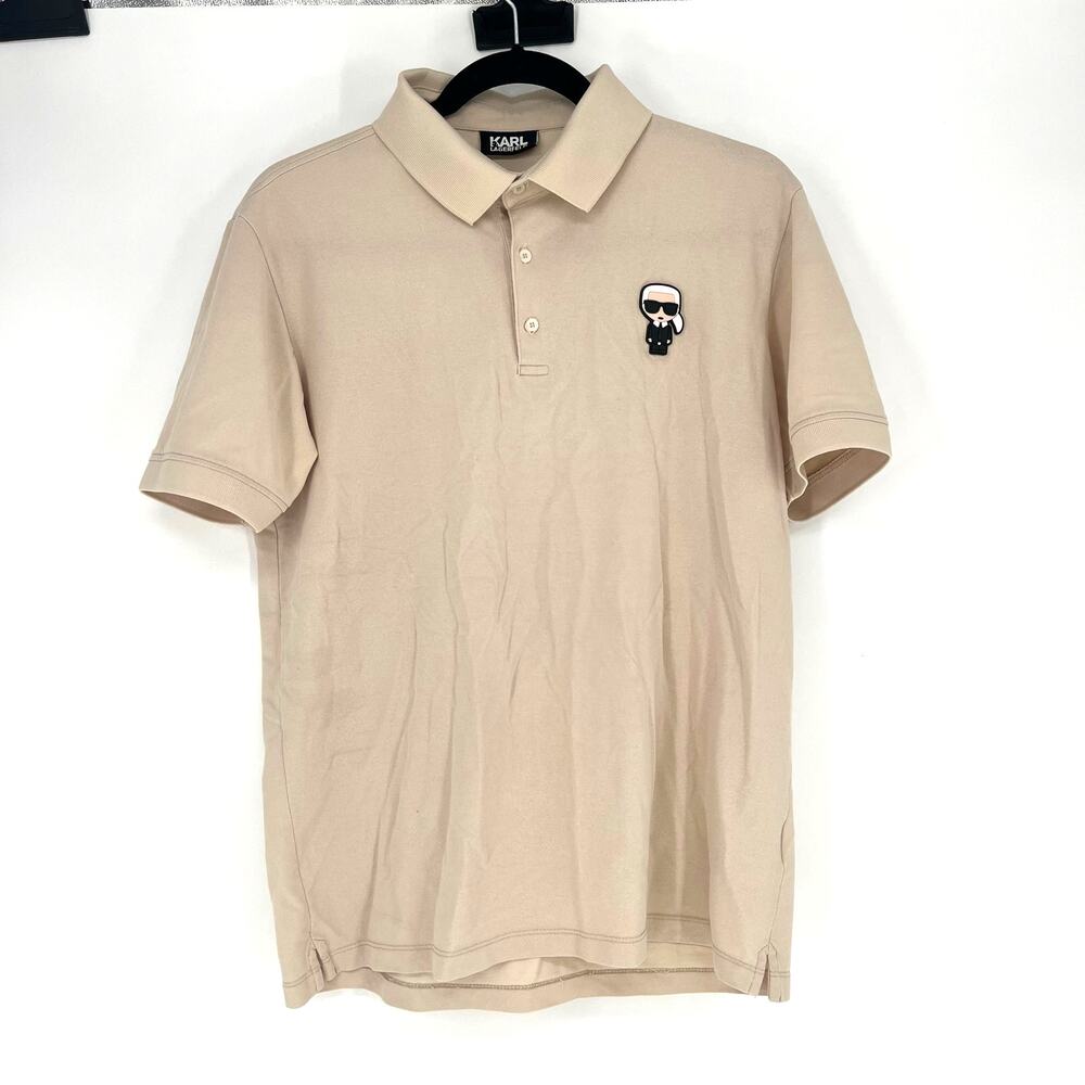Karl Lagerfeld Pique 3 Button Polo with Cream Khaki Karl Size Large